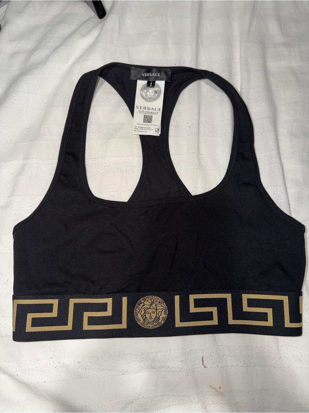 Versace Black & Gold Greek Key Racerback Sports Bra